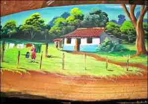 Scene of Costa Rican countryside, painting, wood plank, Sarchi, Alajuela, Costa Rica