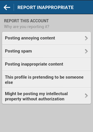 Instagram screen capture, report instagram account, Instagram options